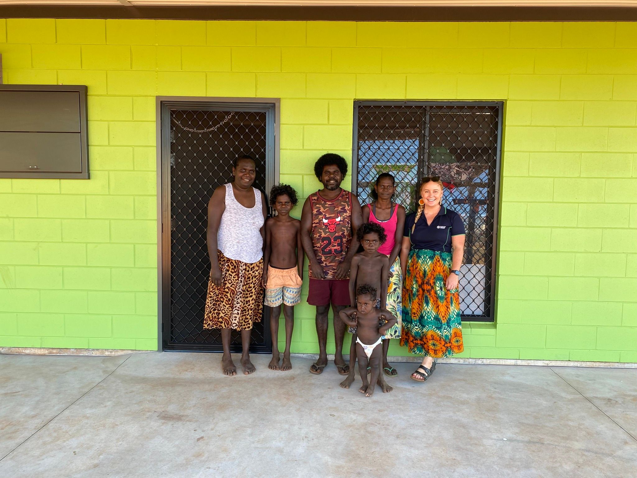 Angeletta, Clinton, Connielious and Matyarson with family member Jinian, her daughter Indigo, and Tenancy Contractor Officer, Jacquie.