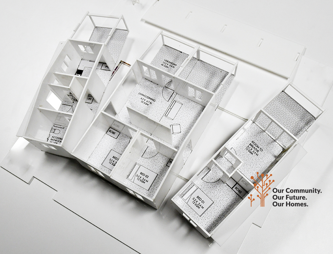 Examples of the interactive models used to consult with residents about housing options.